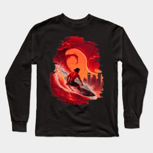 Surfing Riding Therapy, Hello Summer Vintage Funny Surfer Riding Surf Racing Surfing Lover Gifts Long Sleeve T-Shirt